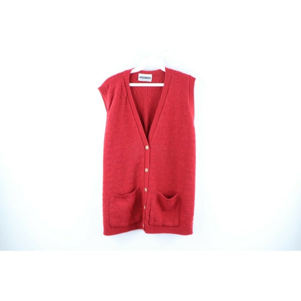 Vtg 90s Streetwear Grunge Womens Large Knit Kurt Cobain Cardigan Sweater Vest